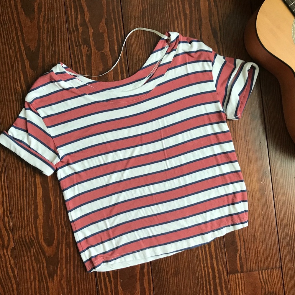 Bycorpus red white and blue striped cropped tee